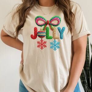 Christmas Shirt Jolly Tee Bow Faux Yarn Top Brown Unisex Shirts
